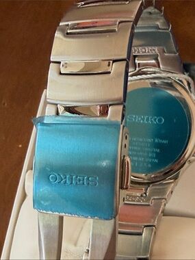 Seiko Silver Stainless Steel Watch with Blue Accents